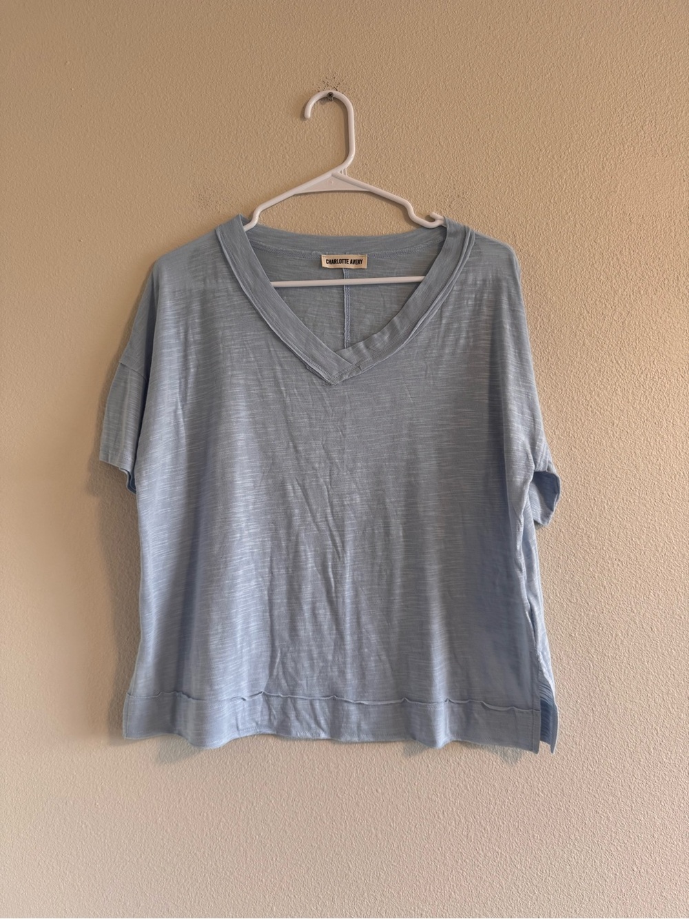 Charlotte avery Pale Blue V-Neck Short Sleeve Top